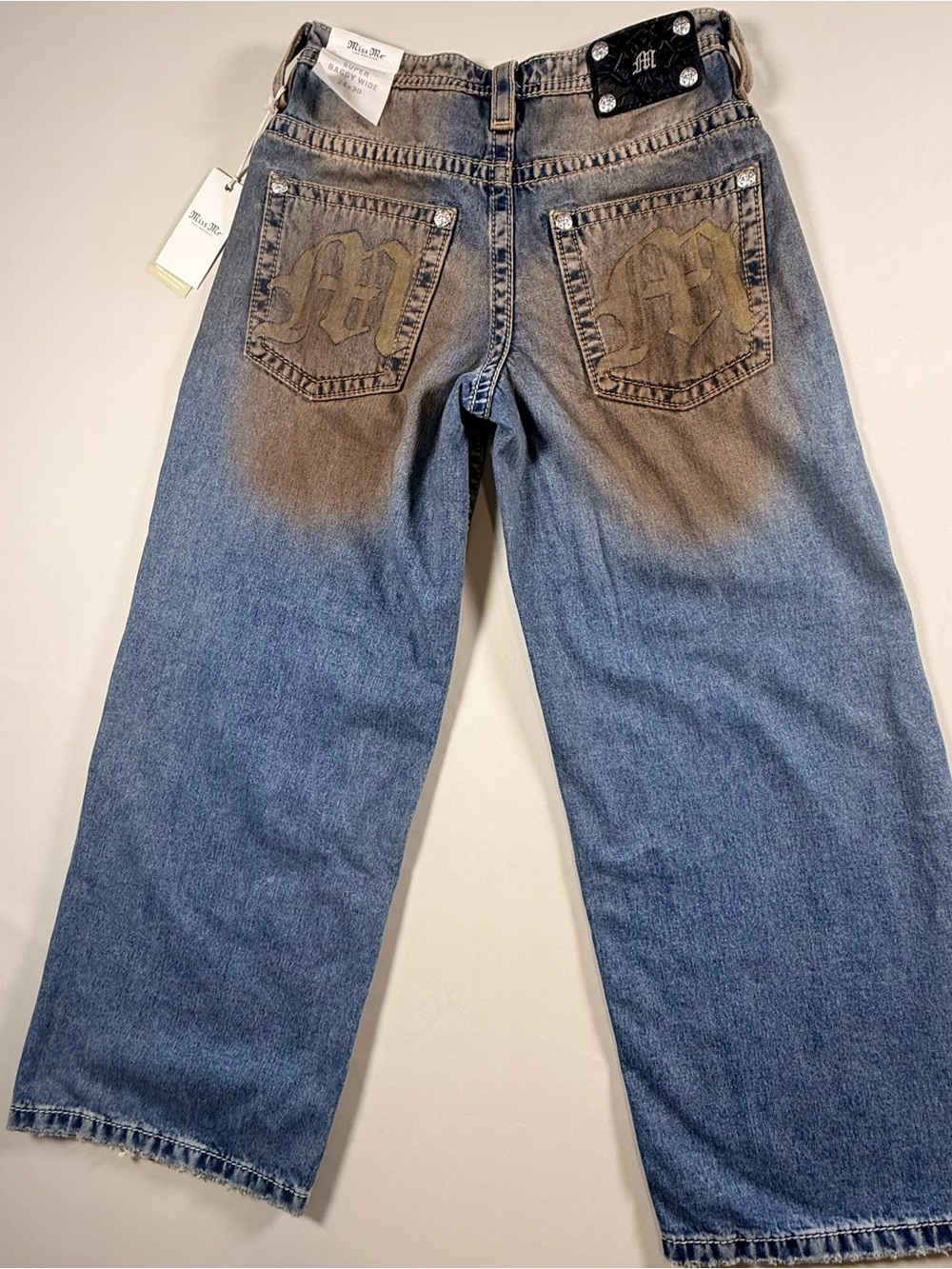 NWT Miss Me Super Baggy Wide Leg Jeans 24x30 Embellished Western Grunge Y2K - Picture 3 of 15